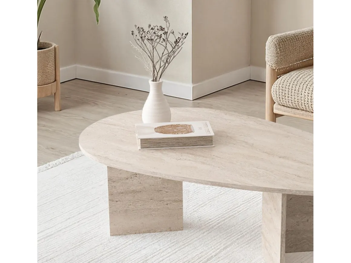 Table basse en bois "Flap" 139,5 x 79,5 x 42 cm - Travertin