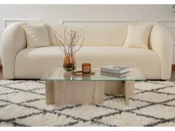 Table basse en bois "Flavio" - 105 x 65 x 30 cm - Travertin