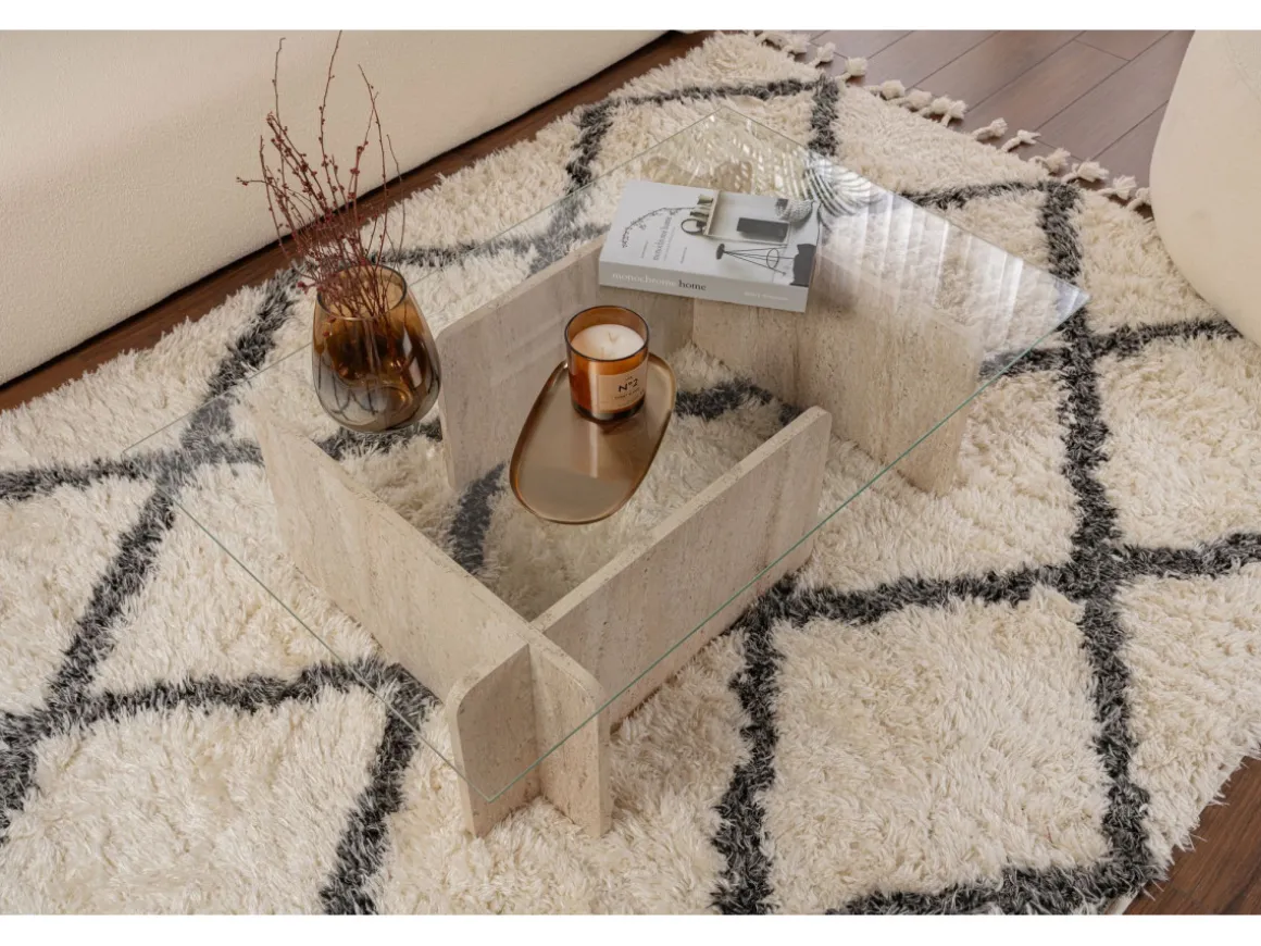 Table basse en bois "Flavio" - 105 x 65 x 30 cm - Travertin