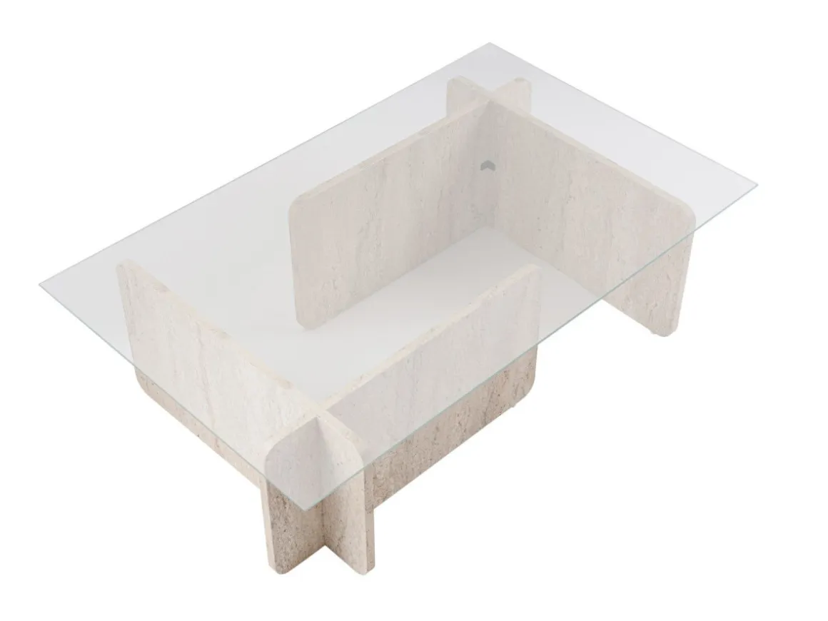 Table basse en bois "Flavio" - 105 x 65 x 30 cm - Travertin