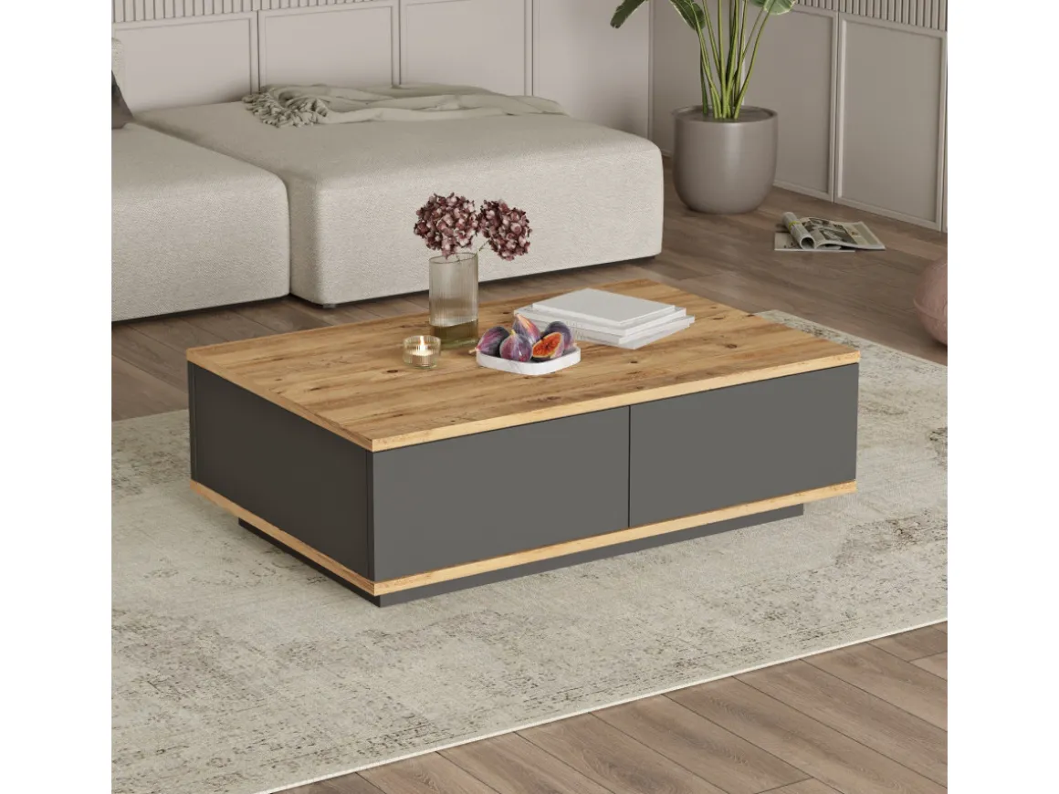 Table basse en bois "Frew" - 90 x 60 x 28 cm - Marron