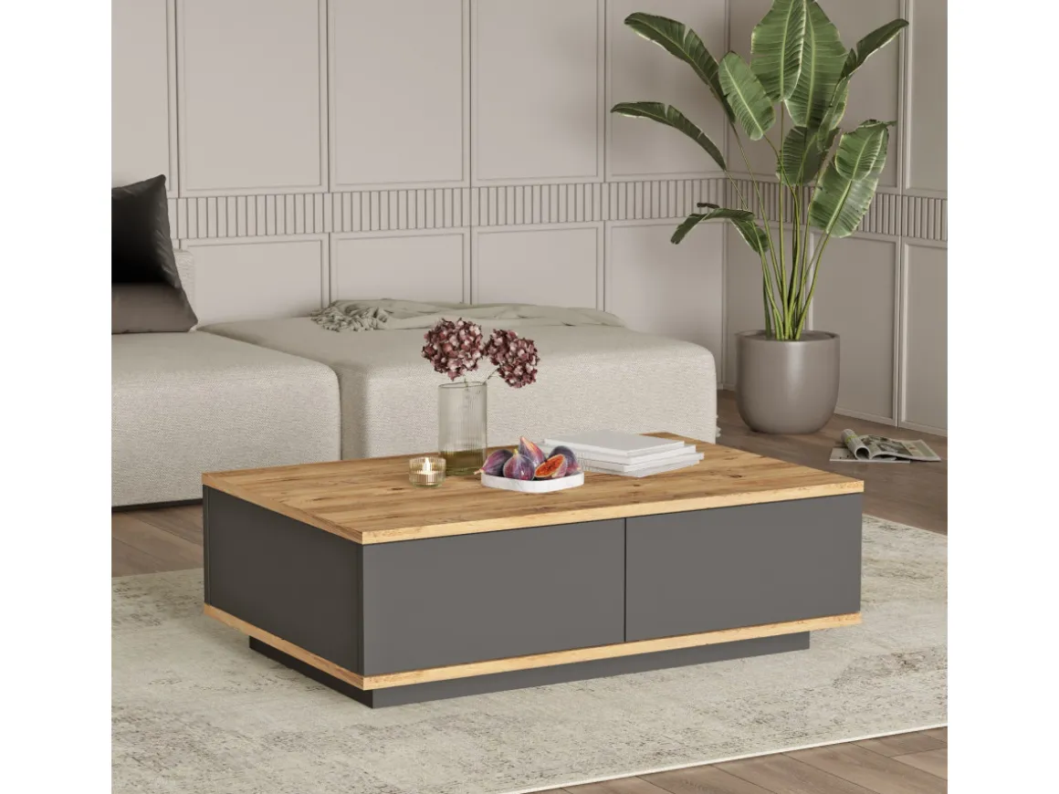 Table basse en bois "Frew" - 90 x 60 x 28 cm - Marron
