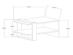 Table basse en bois "Gaye" - 80 x 50 x 35 cm - Noyer, Blanc