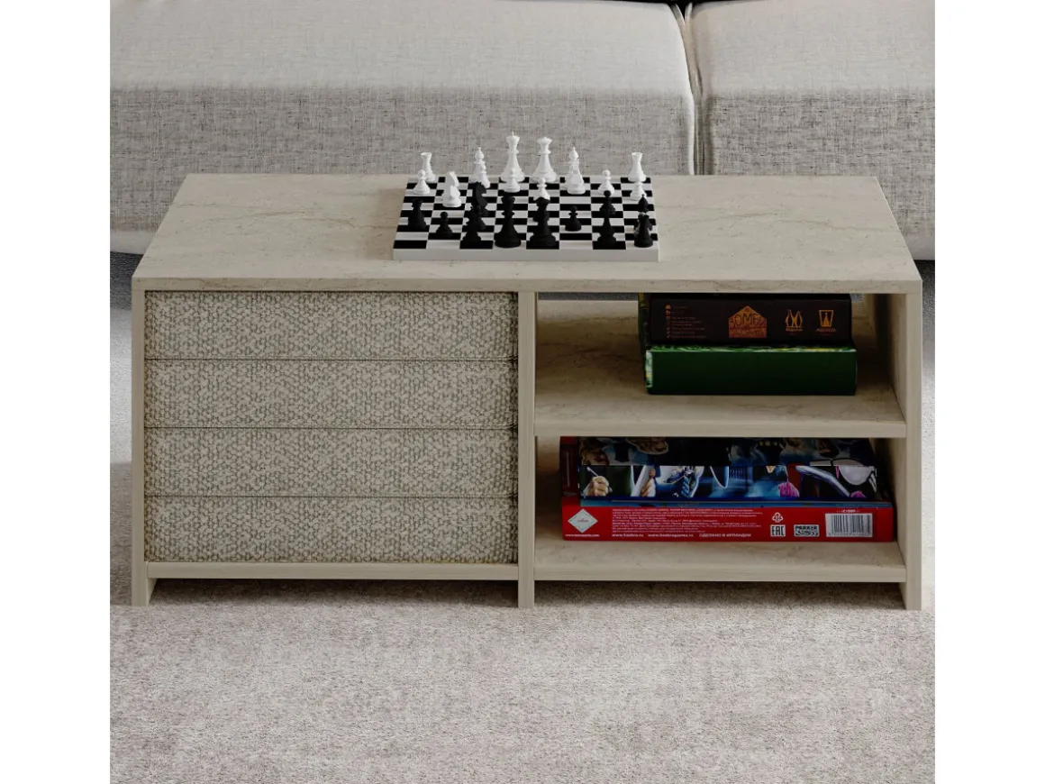 Table basse en bois "Gord" - 90 x 45 x 44 cm - Travertin