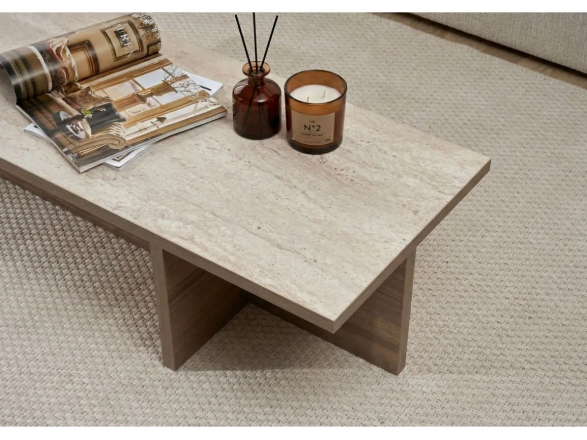 Table basse en bois "Harbor" - 120 x 45 x 30 cm - Travertin