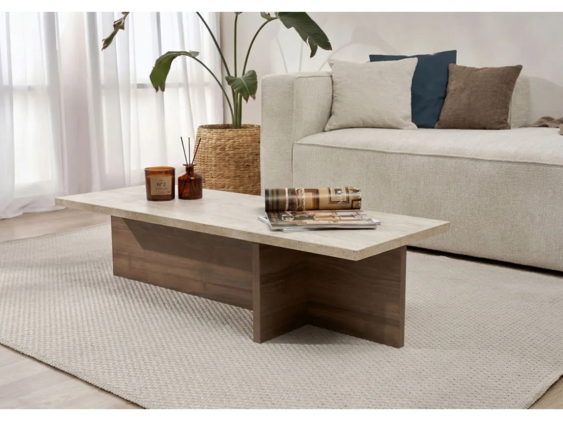 Table basse en bois "Harbor" - 120 x 45 x 30 cm - Travertin