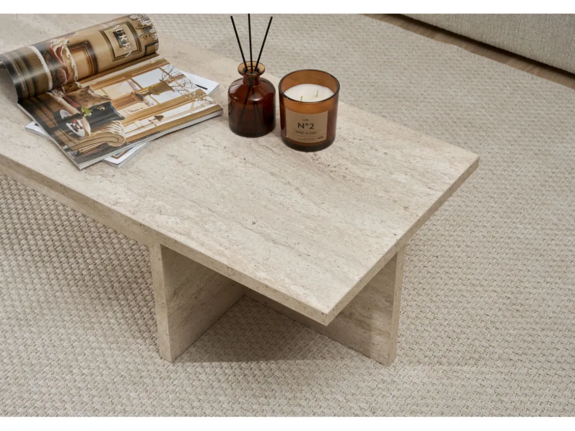 Table basse en bois "Harbor" - 120 x 45 x 30 cm - Travertin
