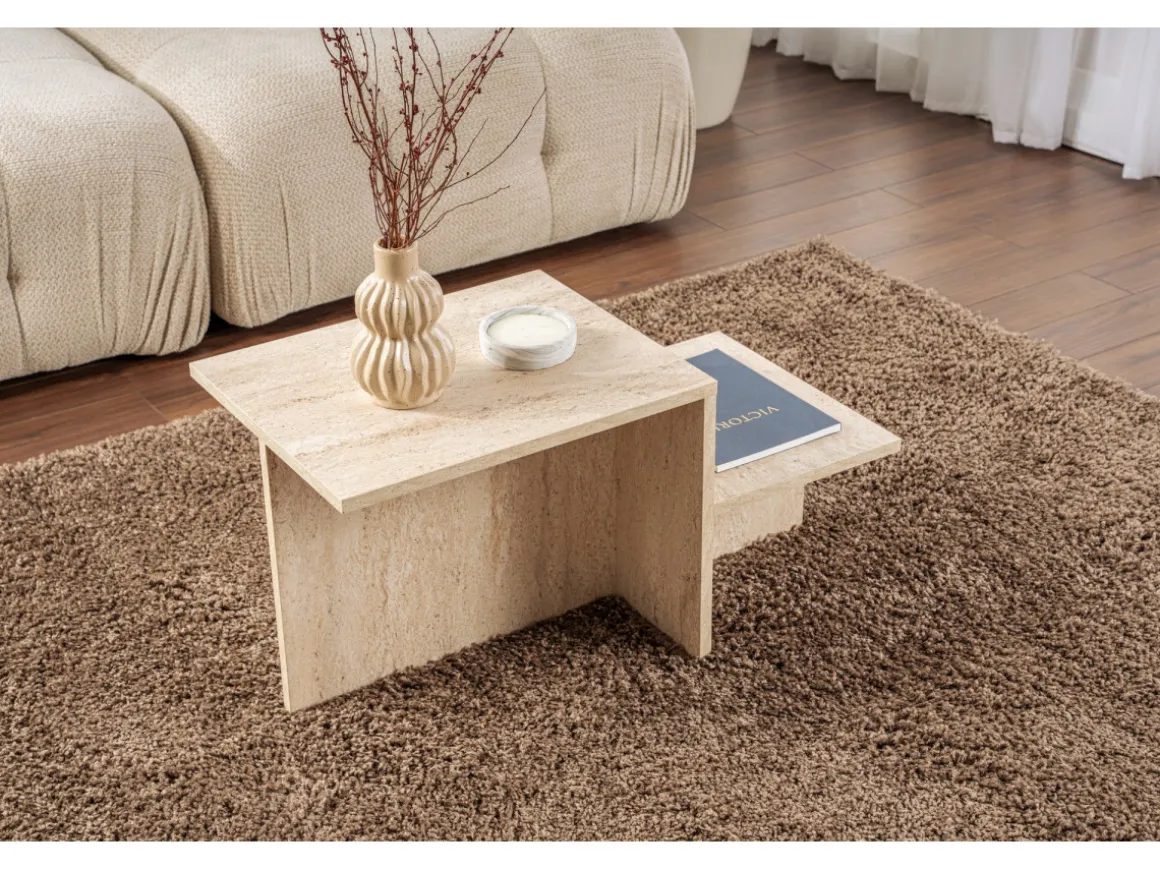 Table basse en bois "Harmony" - 80 x 40 x 40 cm - Travertin