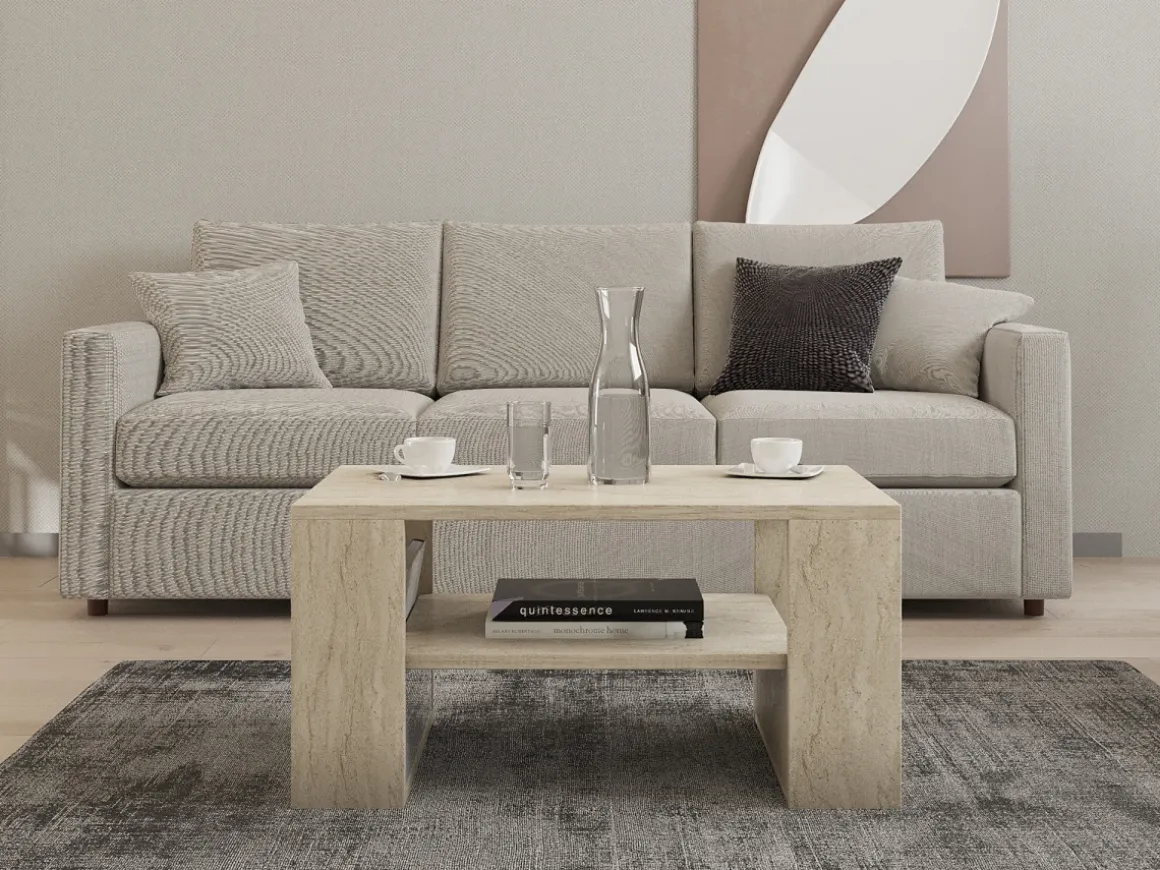 Table basse en bois "Iris" - 80 x 50 x 40 cm - Travertin