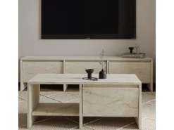 Table basse en bois "Laris" - 90 x 45 x 35 cm - Travertin