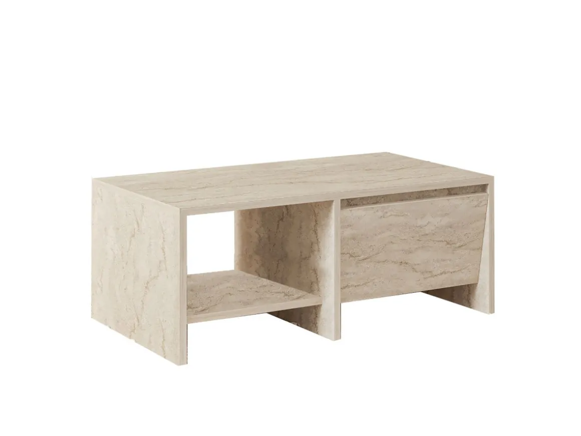 Table basse en bois "Laris" - 90 x 45 x 35 cm - Travertin