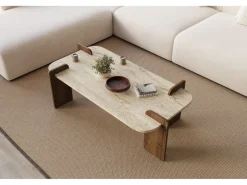 Table basse en bois "Leapiri" - 120 x 60 x 35 cm - Travertin