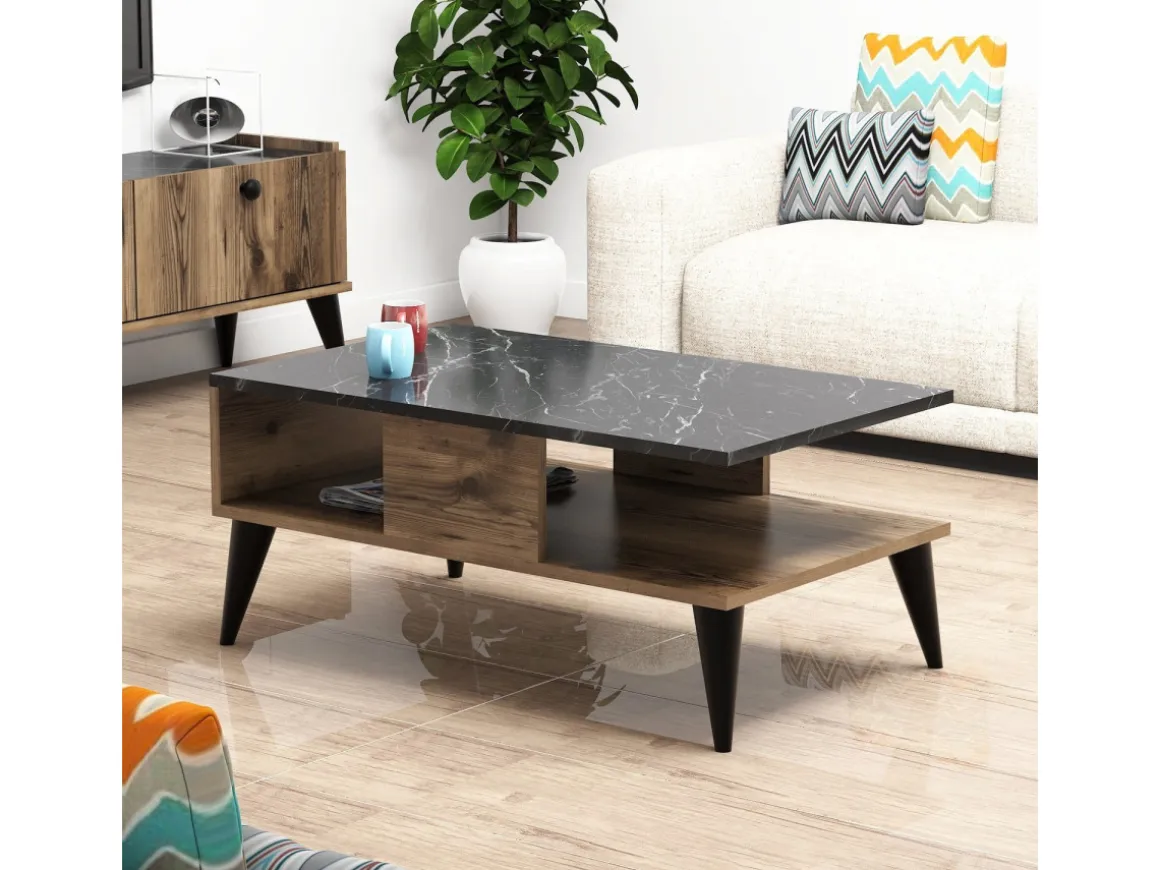 Table basse en bois "Lidya" - 90 x 54 x 39 cm - Marron