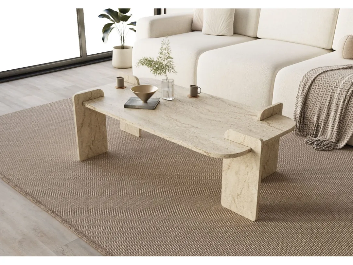 Table basse en bois "Lovge" 120 x 60 x 35 cm - Travertin