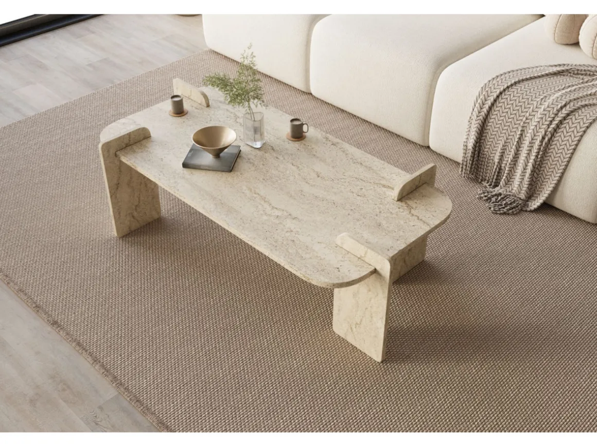 Table basse en bois "Lovge" 120 x 60 x 35 cm - Travertin