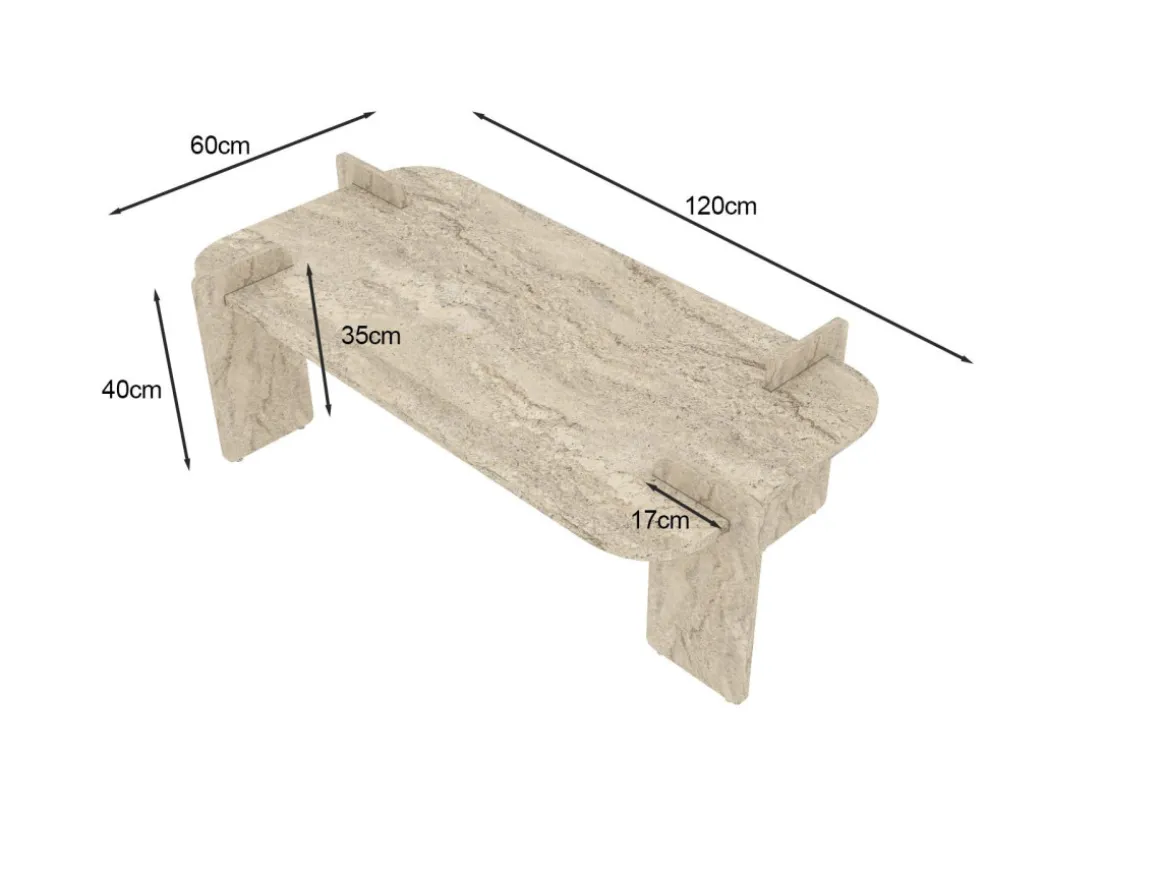 Table basse en bois "Lovge" 120 x 60 x 35 cm - Travertin