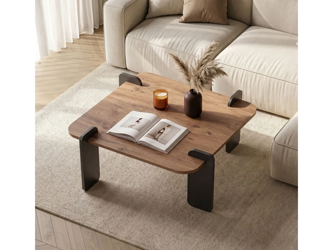 Table basse en bois "Marais" - 90 x 90 x 35 cm - Marron clair