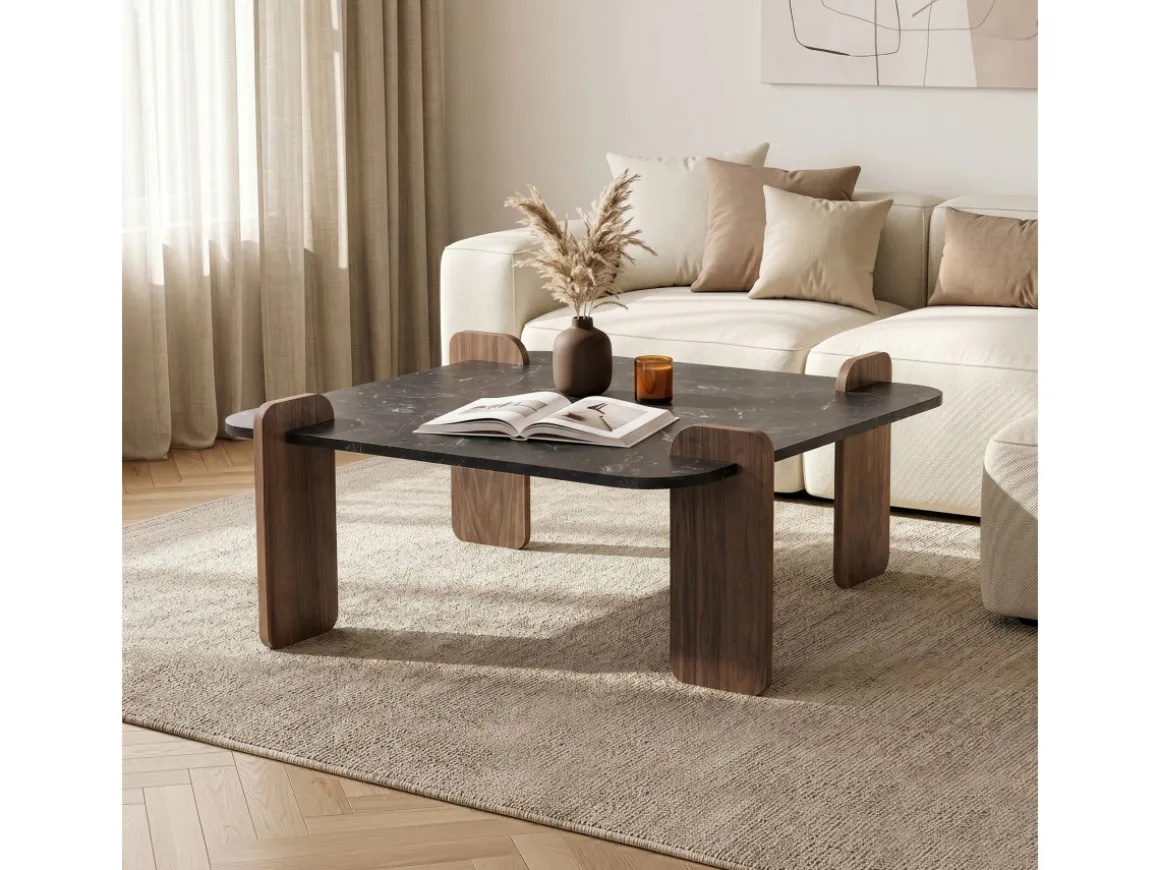 Table basse en bois "Marais" - 90 x 90 x 35 cm - Noir