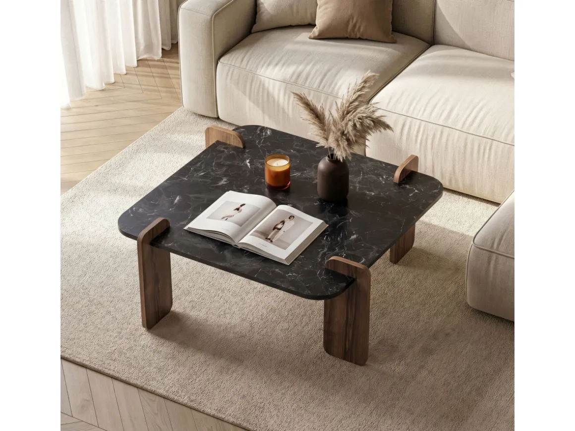 Table basse en bois "Marais" - 90 x 90 x 35 cm - Noir