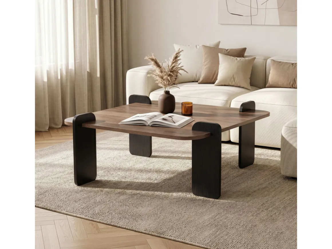Table basse en bois "Marais" - 90 x 90 x 35 cm - Marron