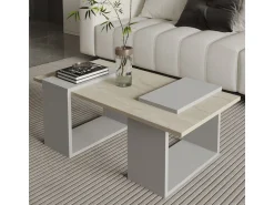 Table basse en bois "Matris" - 90 x 46 x 37 cm - Travertin