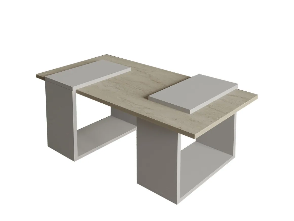 Table basse en bois "Matris" - 90 x 46 x 37 cm - Travertin