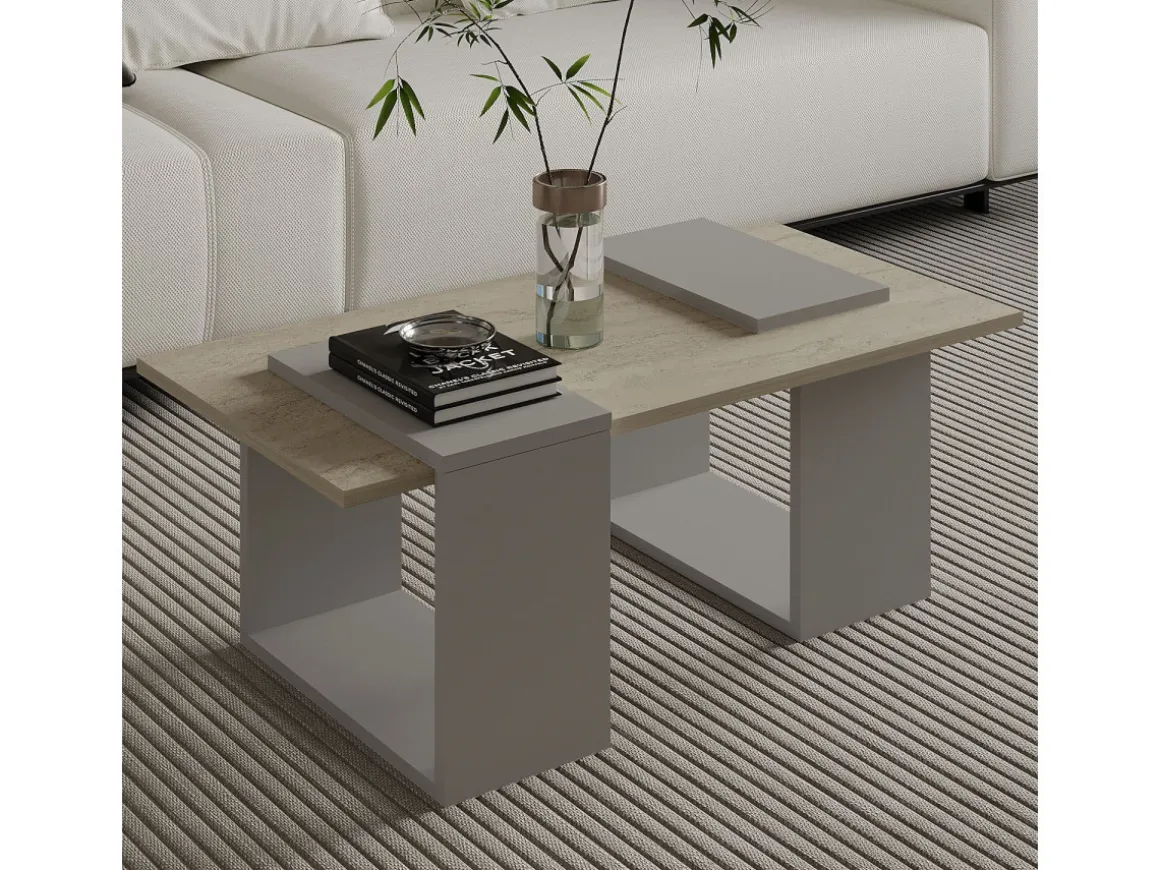 Table basse en bois "Matris" - 90 x 46 x 37 cm - Travertin