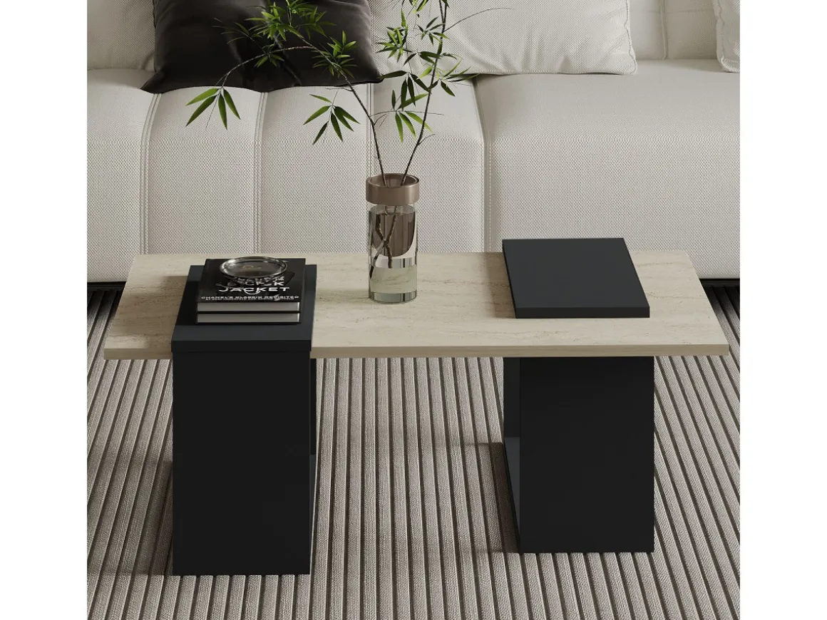 Table basse en bois "Matris" - 90 x 46 x 37 cm - Gris anthracite