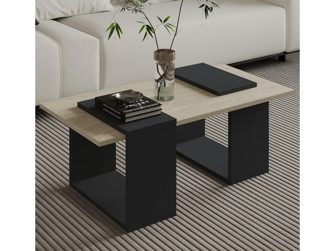 Table basse en bois "Matris" - 90 x 46 x 37 cm - Gris anthracite