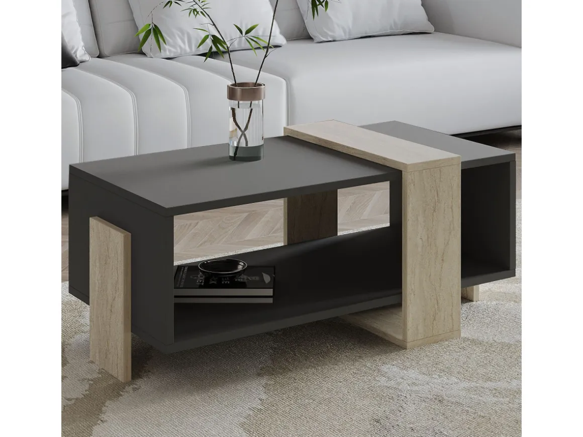 Table basse en bois "Meleni" - 90 x 49 x 40 cm - Gris anthracite