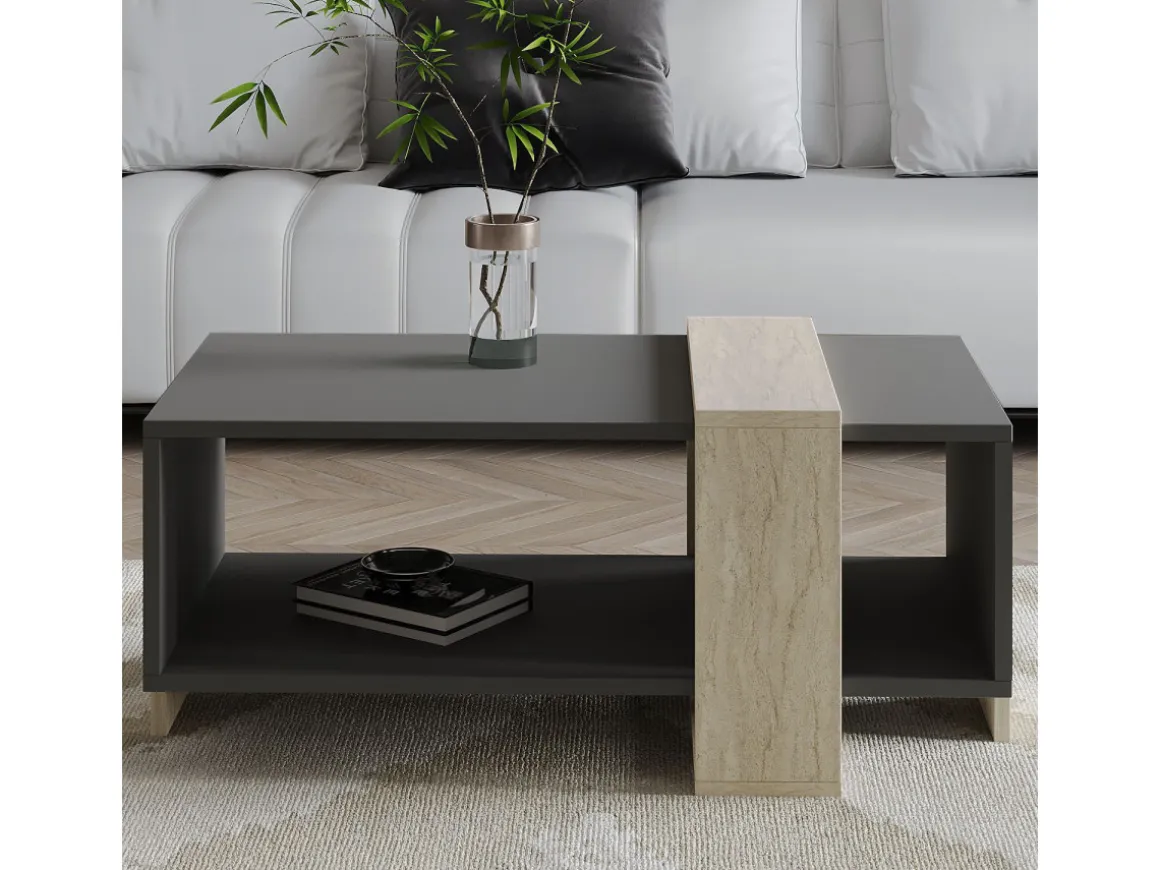 Table basse en bois "Meleni" - 90 x 49 x 40 cm - Gris anthracite