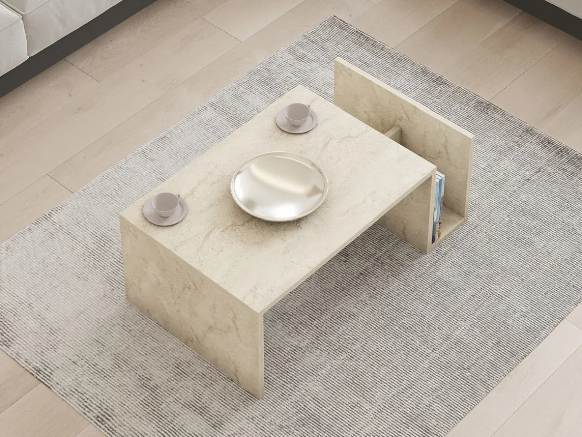 Table basse en bois "Memo" - 86 x 50 x 32 cm - Travertin