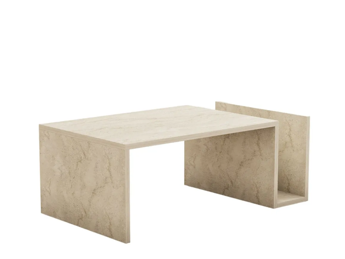 Table basse en bois "Memo" - 86 x 50 x 32 cm - Travertin