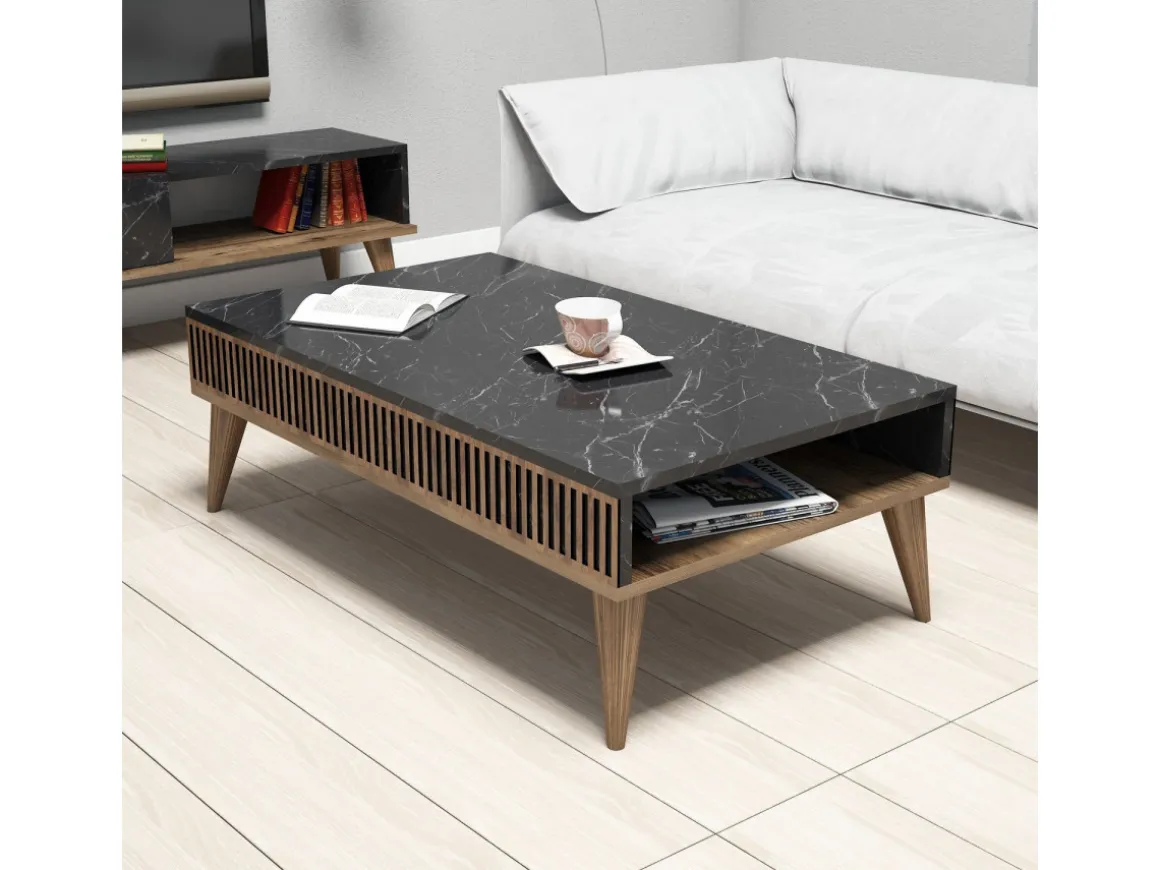 Table basse en bois "Milan" - 105 x 60 x 34 cm - Noyer, Noir