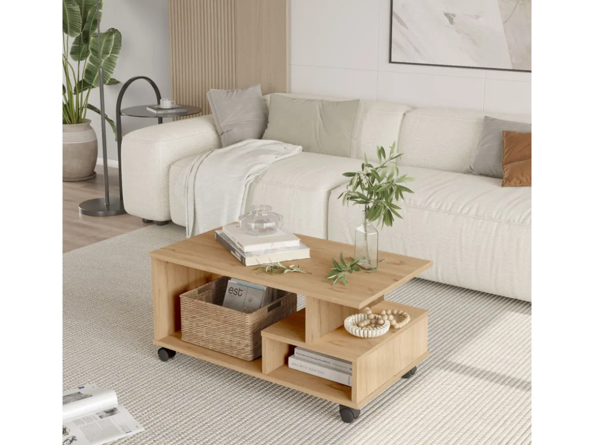 Table basse en bois "MIN9" - 90 x 51 x 42 cm - Beige