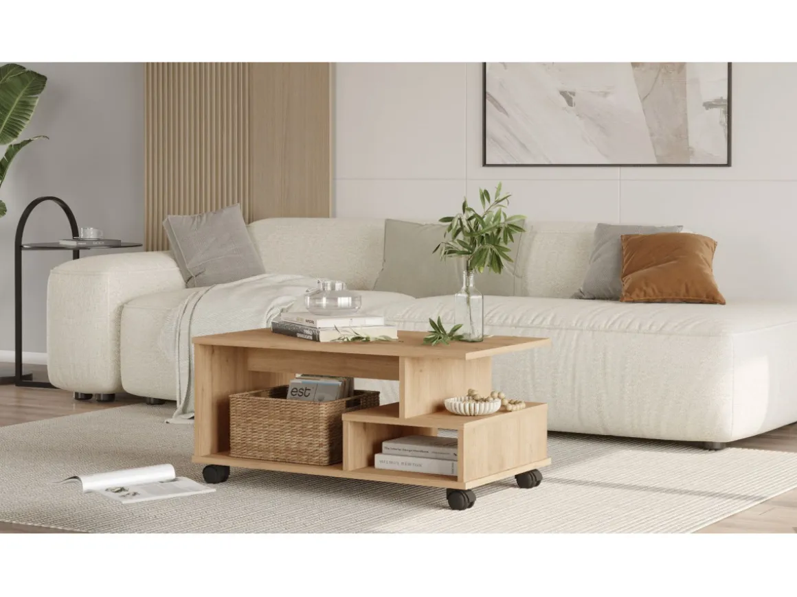 Table basse en bois "MIN9" - 90 x 51 x 42 cm - Beige