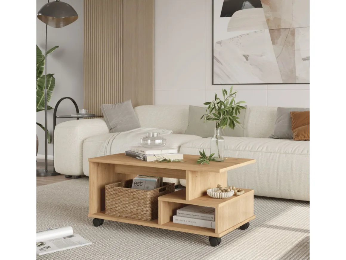 Table basse en bois "MIN9" - 90 x 51 x 42 cm - Beige