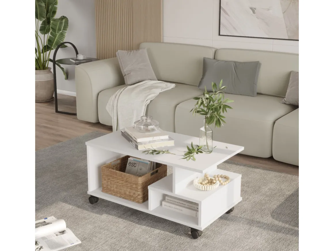 Table basse en bois "MIN9" - 90 x 51 x 42 cm - Blanc