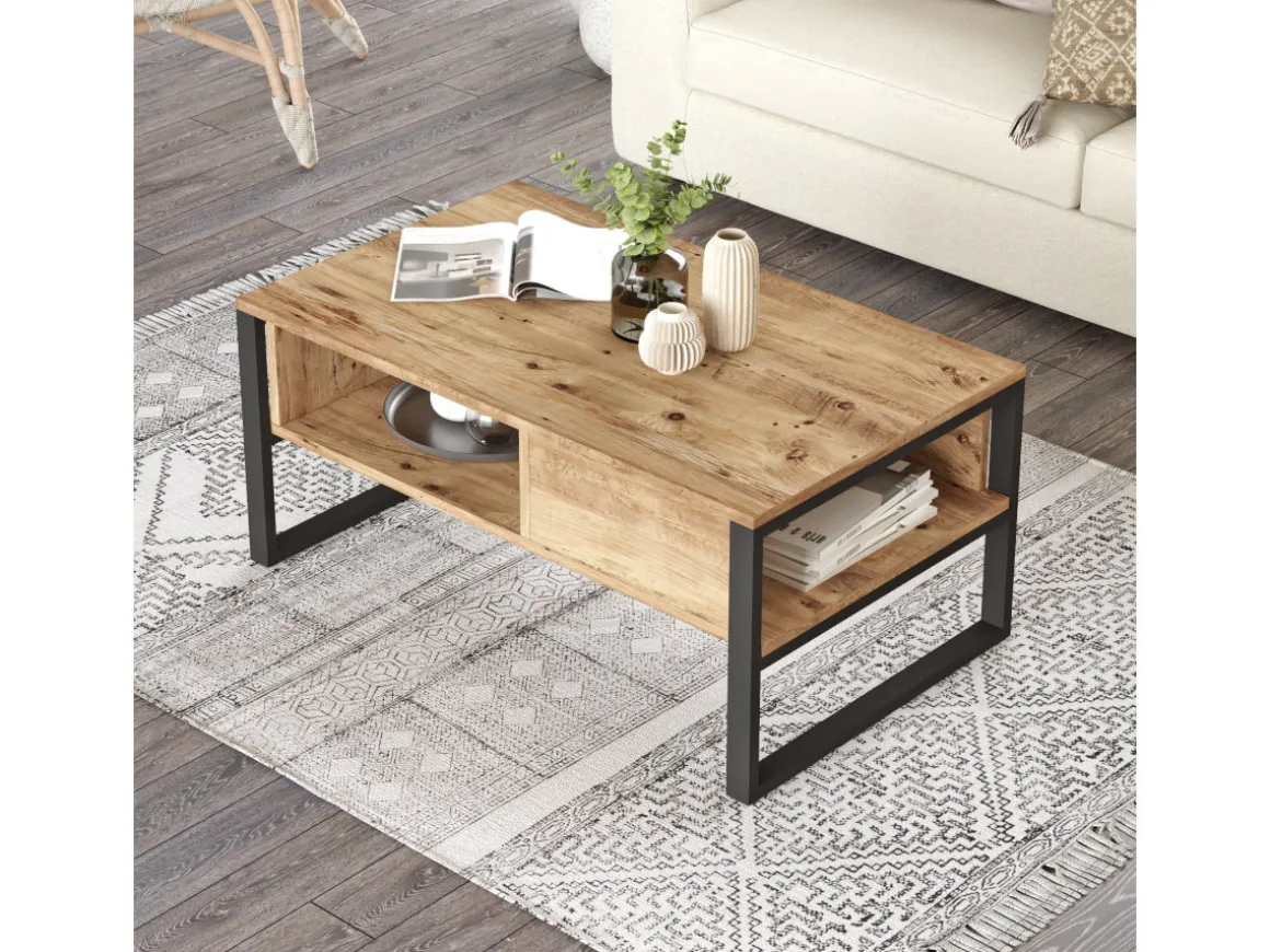 Table basse en bois "ML34" - 100 x 59 x 44 cm - Pin atlantique