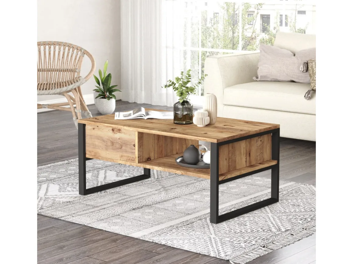 Table basse en bois "ML34" - 100 x 59 x 44 cm - Pin atlantique
