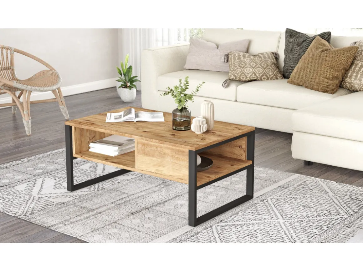 Table basse en bois "ML34" - 100 x 59 x 44 cm - Pin atlantique