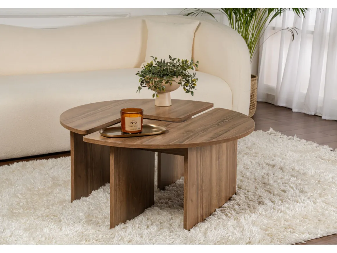 Table basse en bois "Moira" - 90 x 90 x 41 cm - Noyer