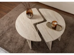 Table basse en bois "Moira" - 90 x 90 x 41 cm - Travertin