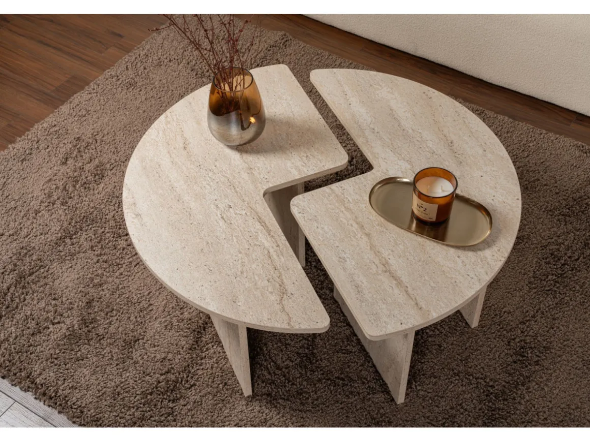 Table basse en bois "Moira" - 90 x 90 x 41 cm - Travertin