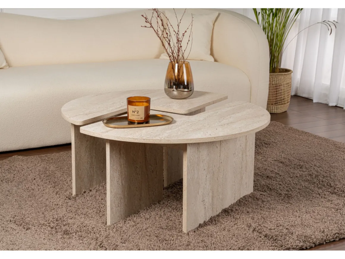 Table basse en bois "Moira" - 90 x 90 x 41 cm - Travertin