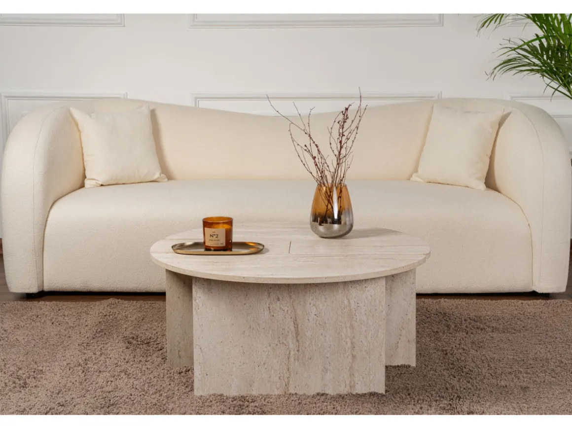 Table basse en bois "Moira" - 90 x 90 x 41 cm - Travertin