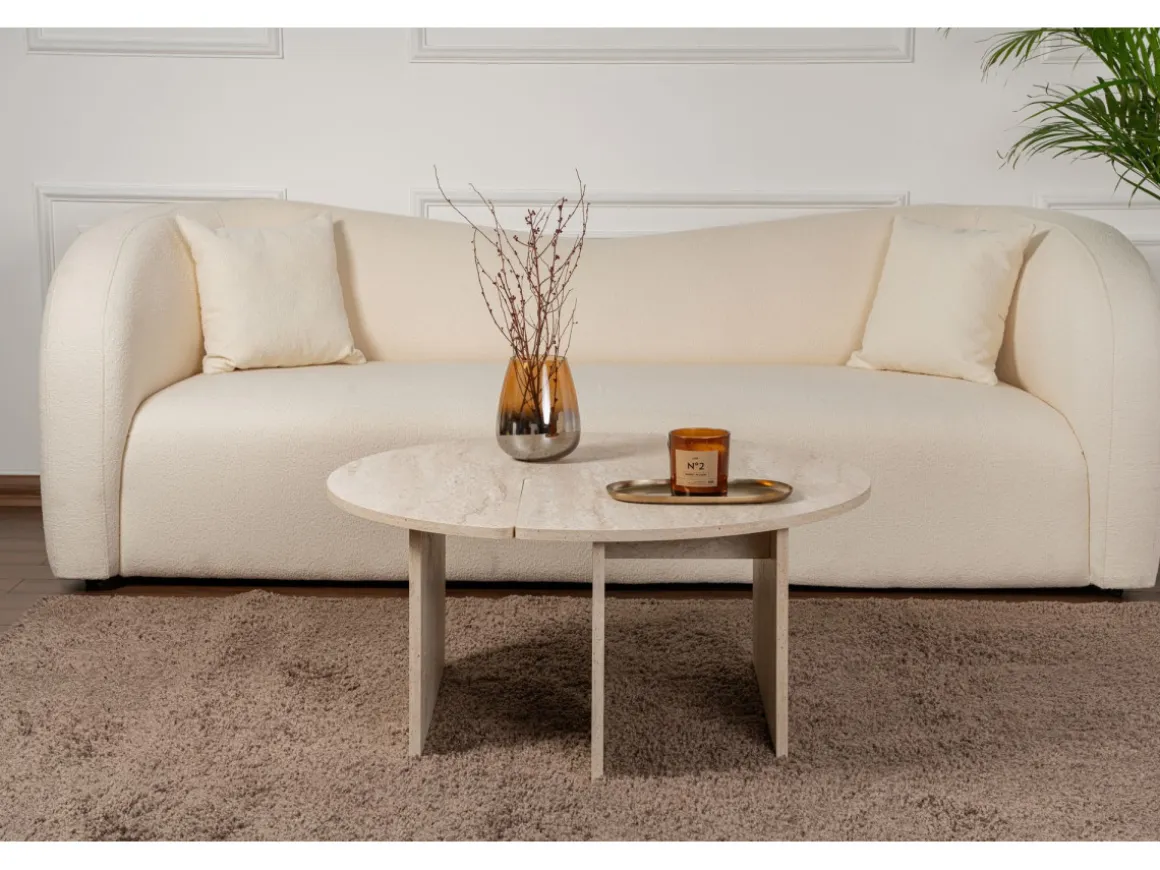 Table basse en bois "Moira" - 90 x 90 x 41 cm - Travertin