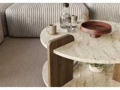Table basse en bois "Oalla" 70 x 70 x 45 cm - Travertin