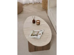 Table basse en bois "Orba" - 120 x 65 x 40 cm - Travertin