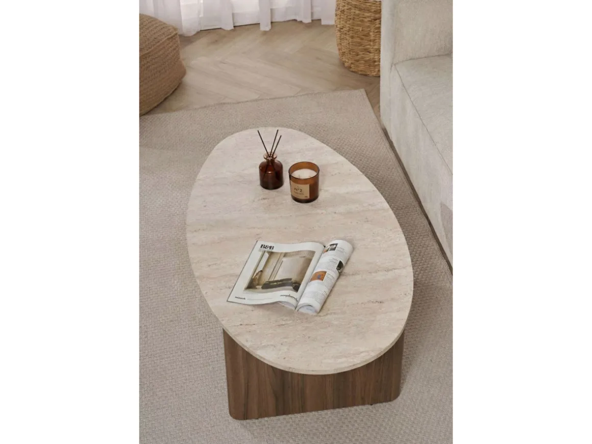 Table basse en bois "Orba" - 120 x 65 x 40 cm - Travertin